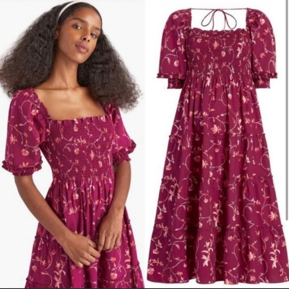 Hill House Nesli Nap dress XS burgundy marooon wine floral botanical